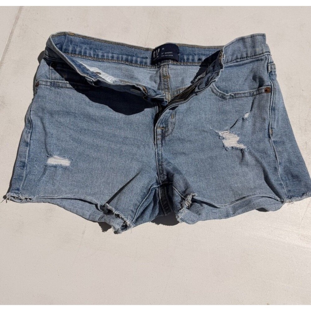 Gap Jeans Shorts Womens 25/0 Blue Regular  Distressed  3" Short Mid Rise